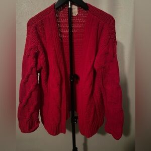 Harper Heritage Red Cable-Knit Open Front Chunky Cardigan size M